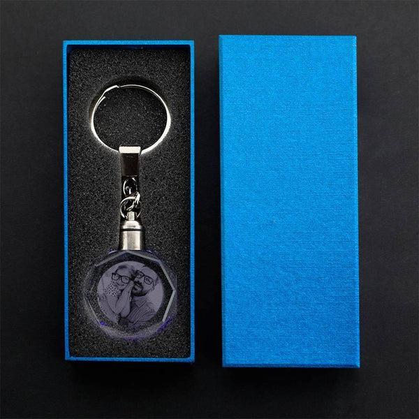Llavero de cristal octagonal con foto personalizada, regalo para parejas